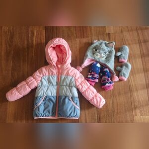 Osh kosh Toddler's puffer winter jacket with hat and mittans